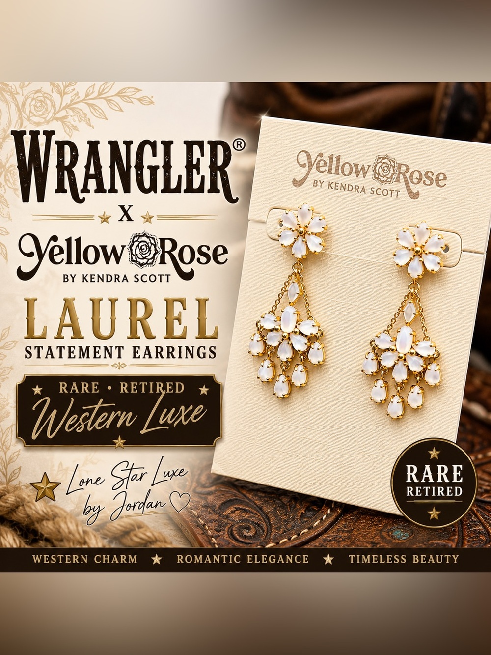 🤍 Wrangler® x Yellow Rose by Kendra Scott Laurel Vintage Gold Statement Earrings